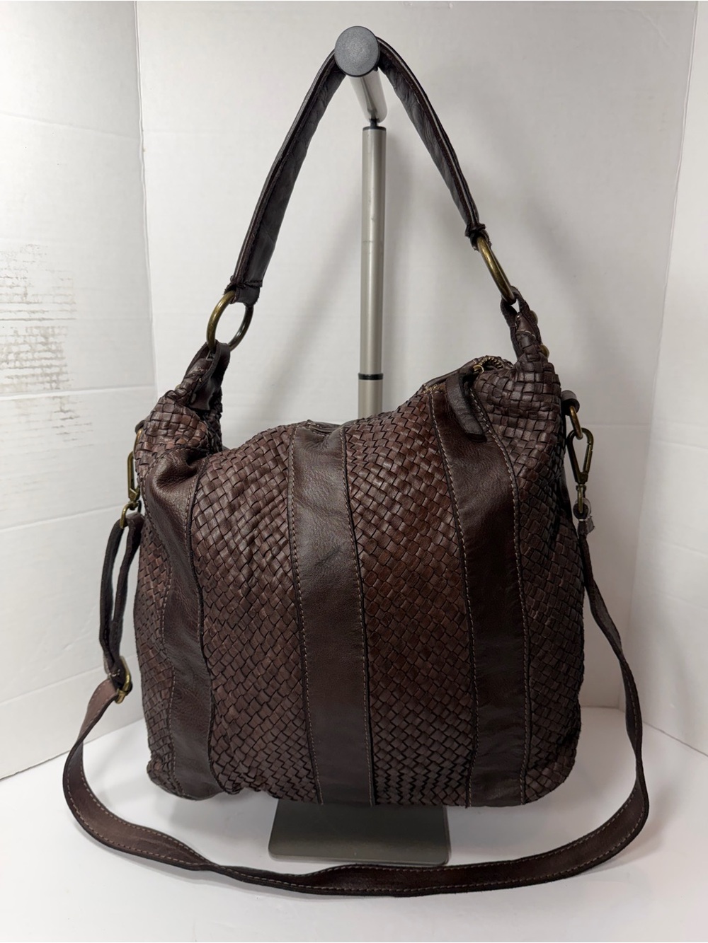 Sundance Catalog “Olya” Leather Woven Purse Bag  Crossbody Chocolate Brown